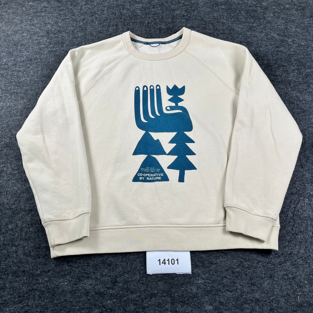 REI Sweatshirt Mens XL Cream Cotton Graphic Print Raglan Sleeve Outdoor Pullover